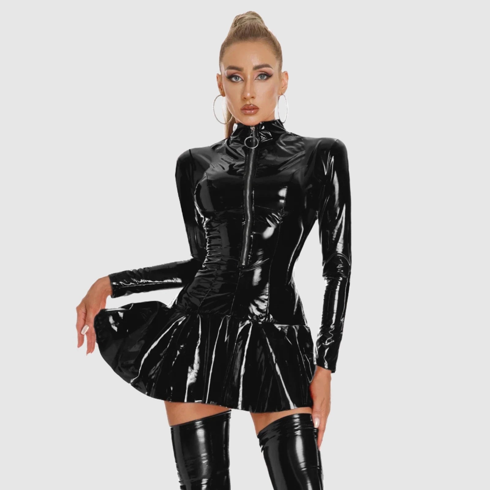 FLARE - Robe jupette en latex brillant (avec manche)