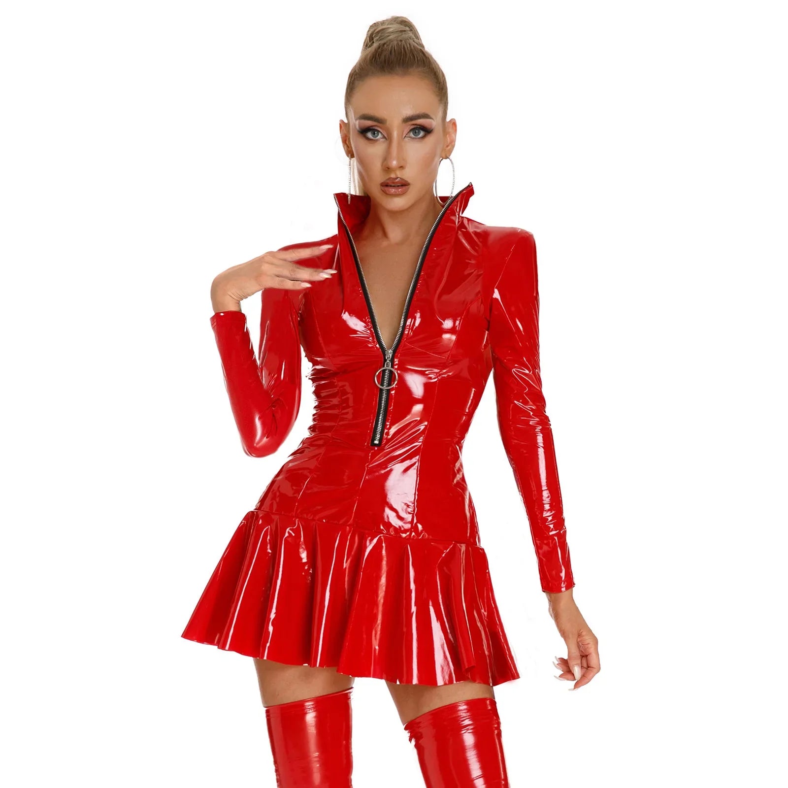 FLARE - Robe jupette en latex brillant (avec manche)