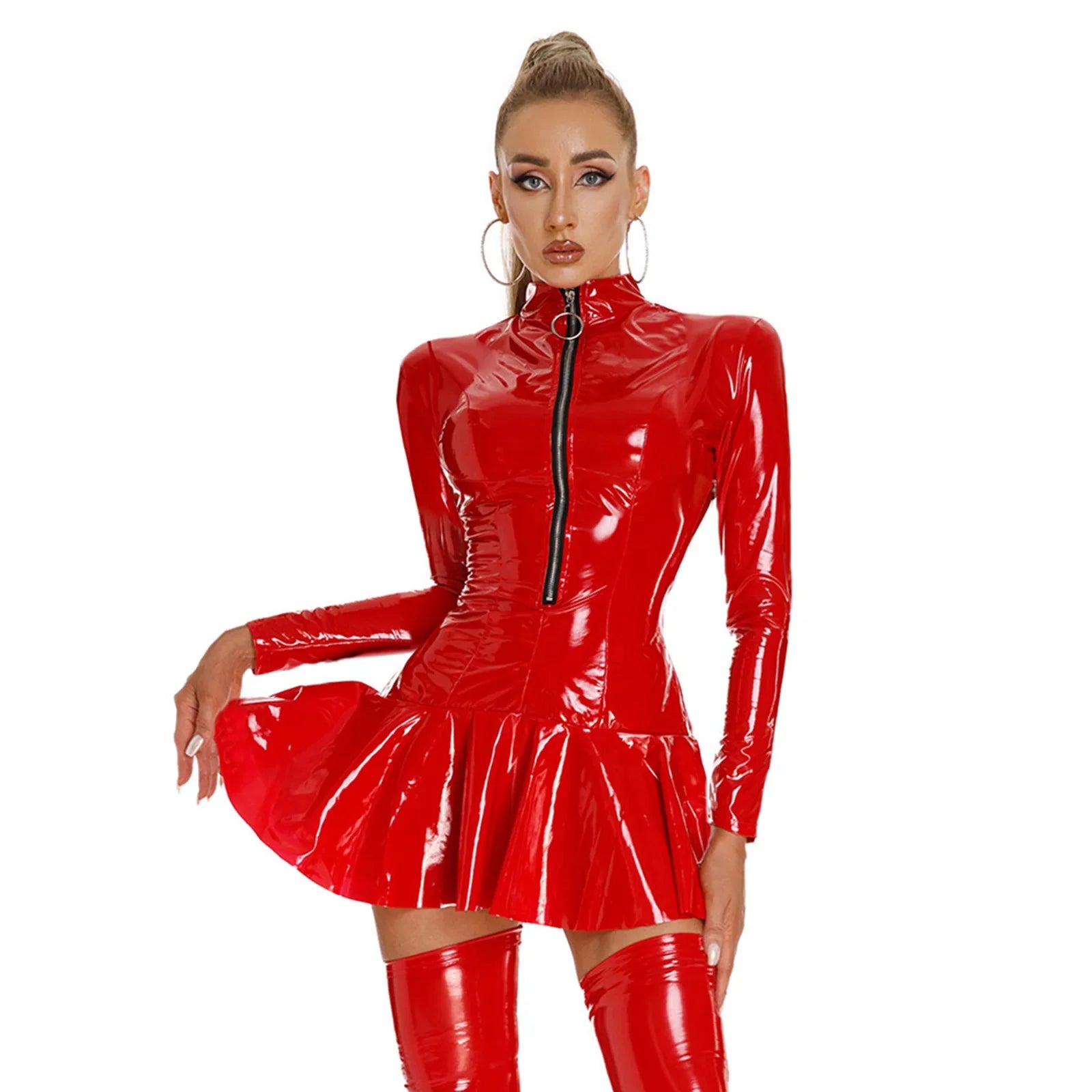 FLARE - Robe jupette en latex brillant (avec manche)