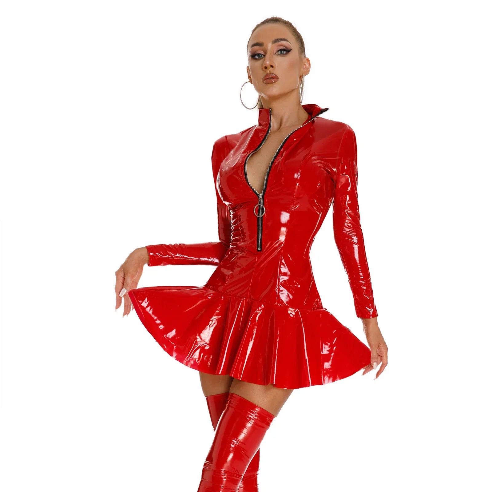 FLARE - Robe jupette en latex brillant (avec manche)